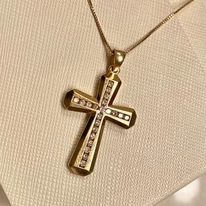 14K Italian Gold & Diamond Cross Necklace